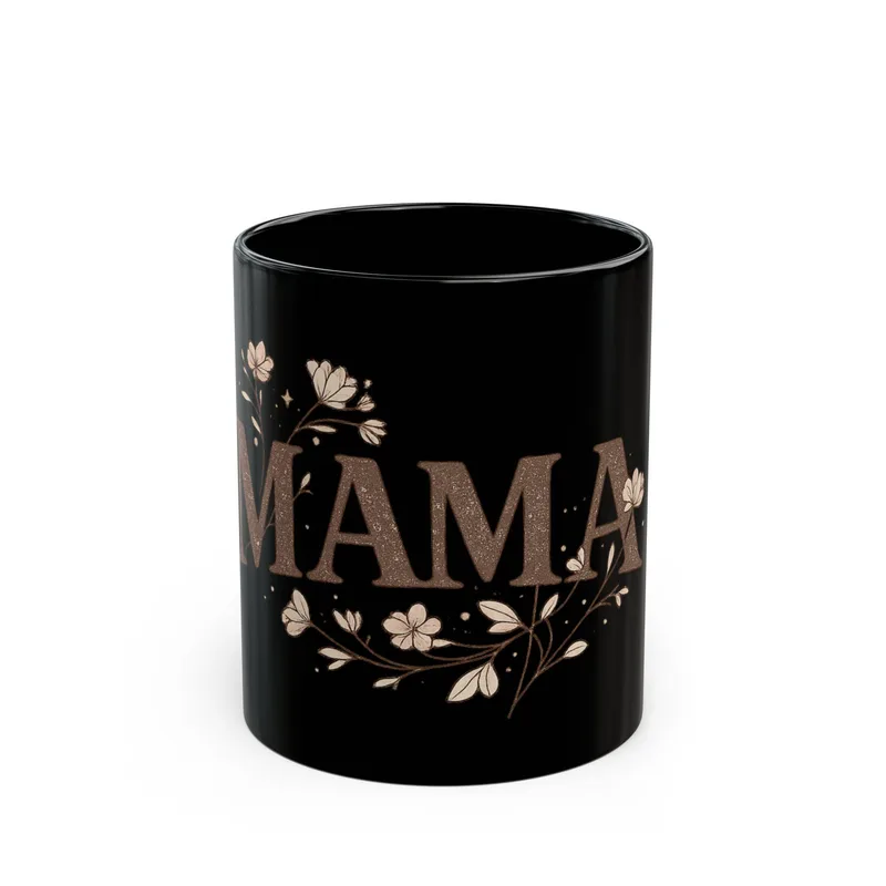 Ceramic mug with a minimalist boho floral Mama design
