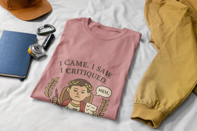 Virgo t-shirt with a Roman emperor graphic reading I came I saw I critiqued